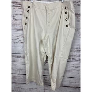 Womens St Johns Bay Off White Wide Leg Capri Pants Cotton Stretch Nautical 20W